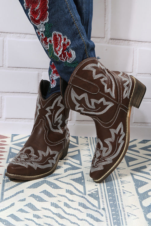 Chestnut Embroidered  Boots WS RTS