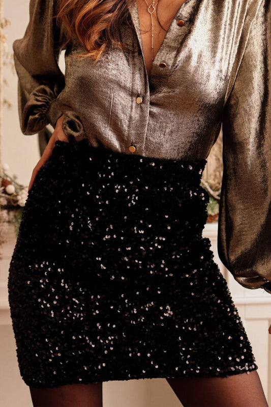 Black Sequin Mini Skirt RTS