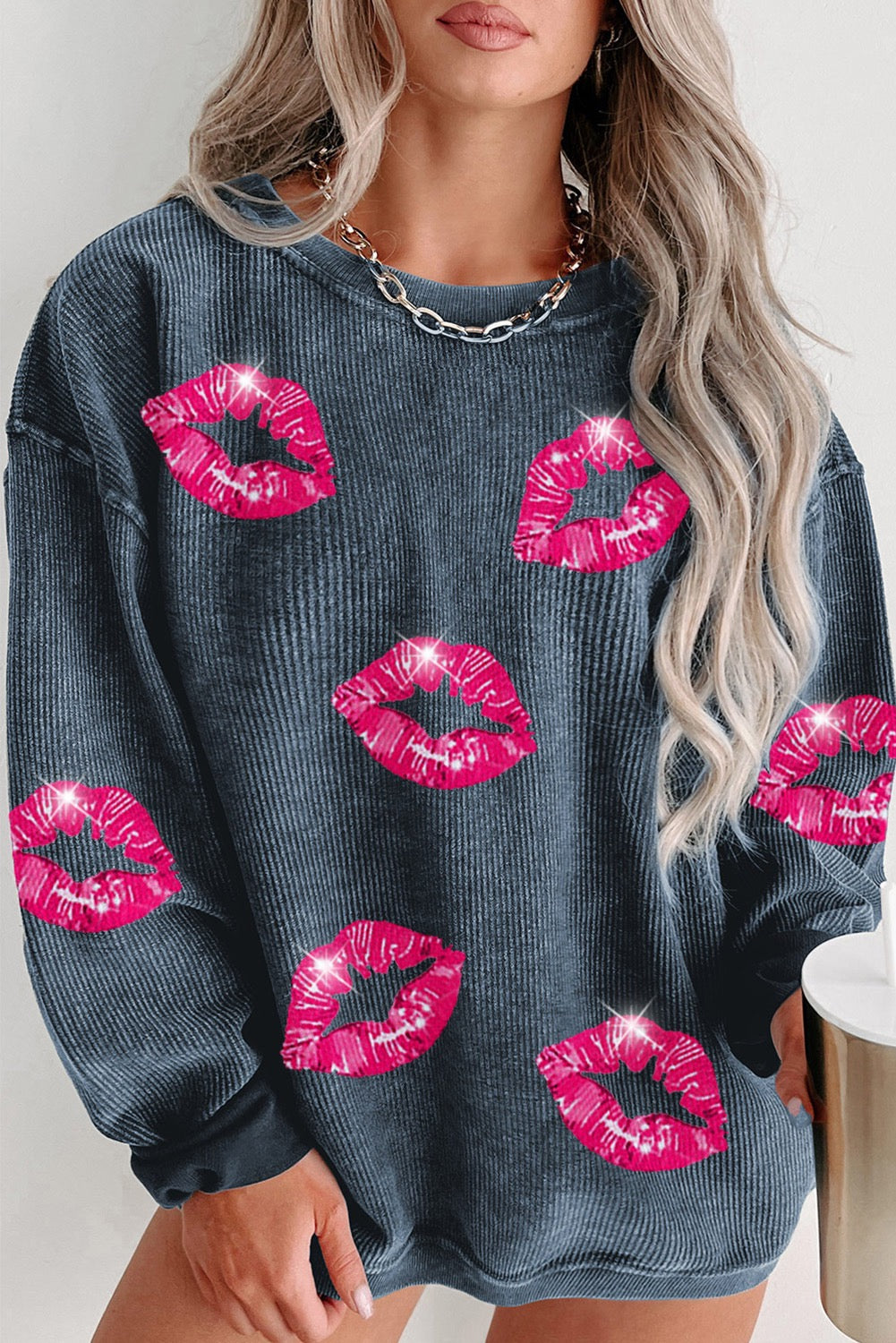 Plus Size Kisses Corded Sweatshirt RTS