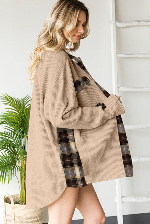 Apricot Plaid Knit Shacket WS RTS