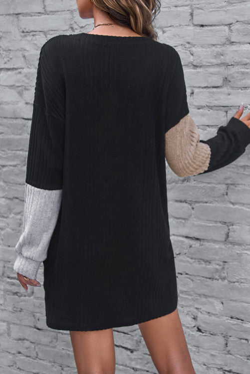 Black Ribbed Long Sleeve Dress WS RTS