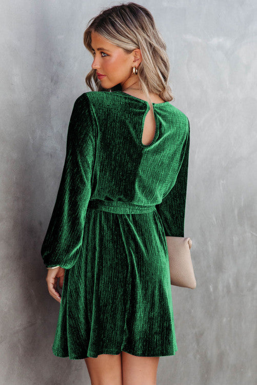 Green Crinkle Velvet Dress WS RTS