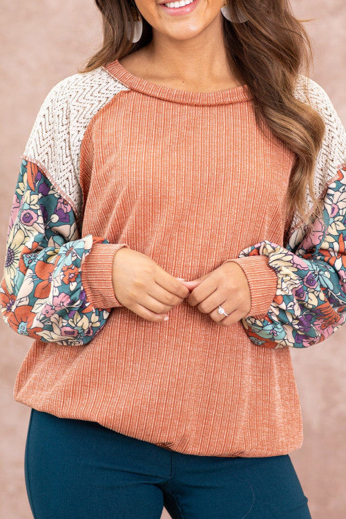 Orange Floral Puff Sleeve Blouse WS RTS