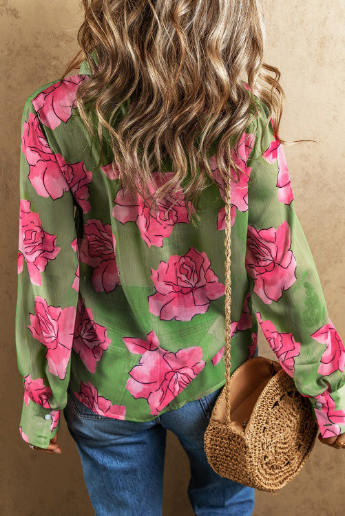 Green Floral Puff Sleeve Shirt WS RTS