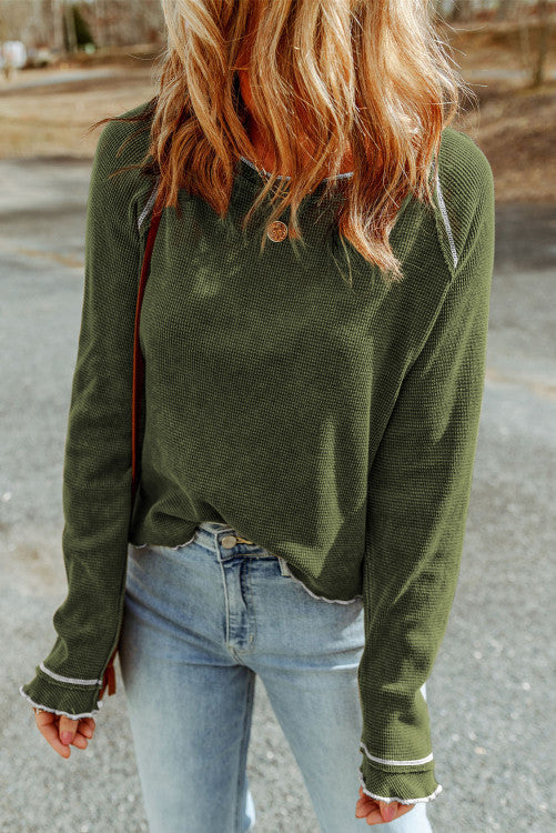 Green Textured Long Sleeve Top WS RTS