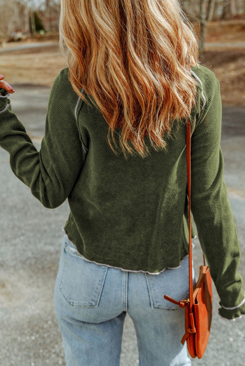 Green Textured Long Sleeve Top WS RTS