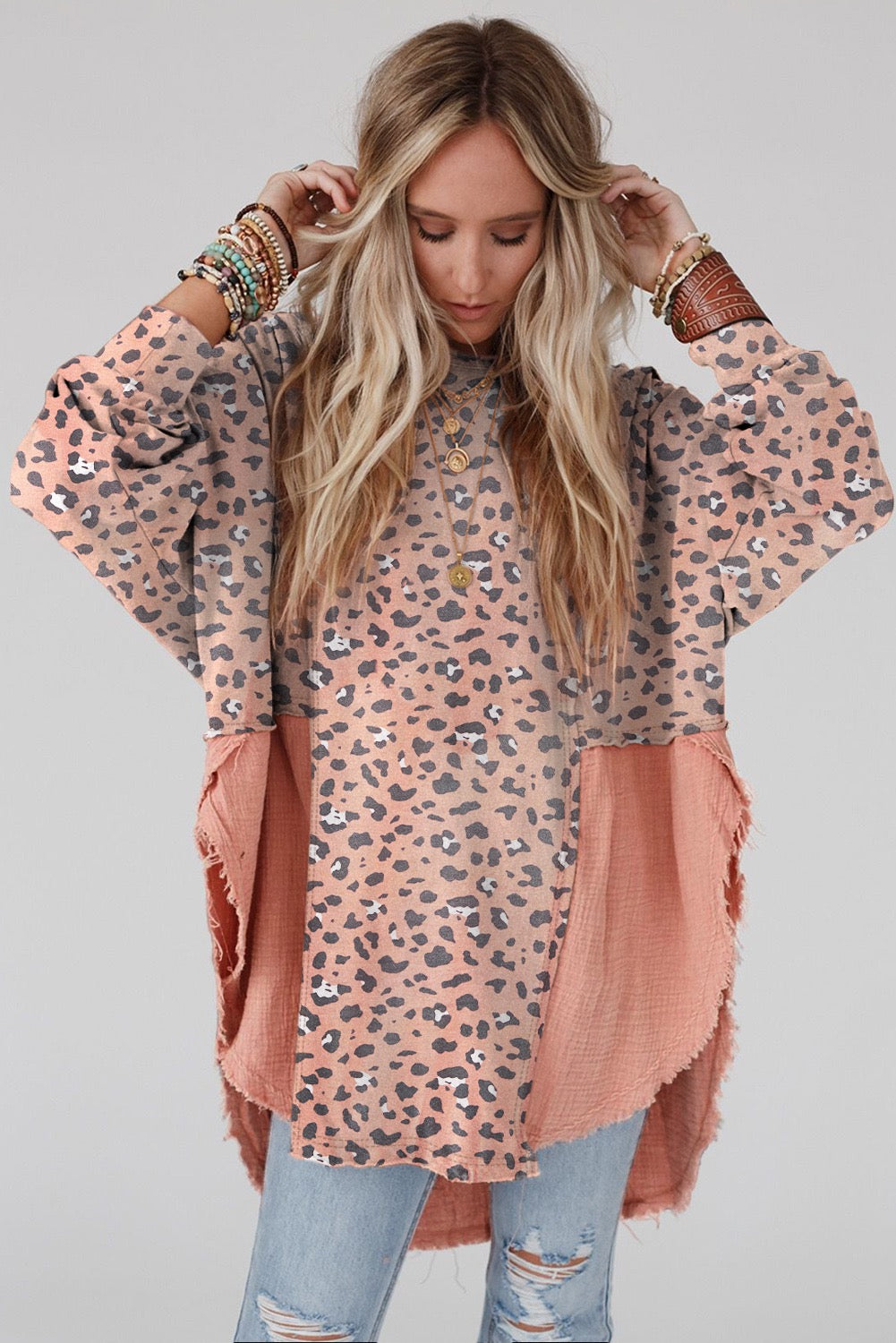 Raw Edge Leopard Oversized Blouse RTS