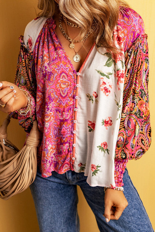 Multicolor Floral V Neck Blouse WS RTS