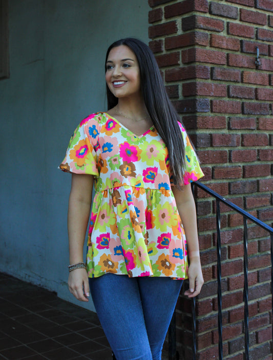 Bright Retro Floral Top RTS