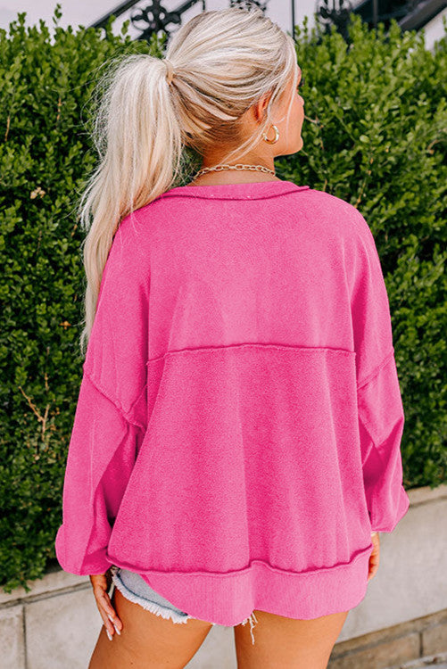 Pink Henley Buttons Sweatshirt WS RTS