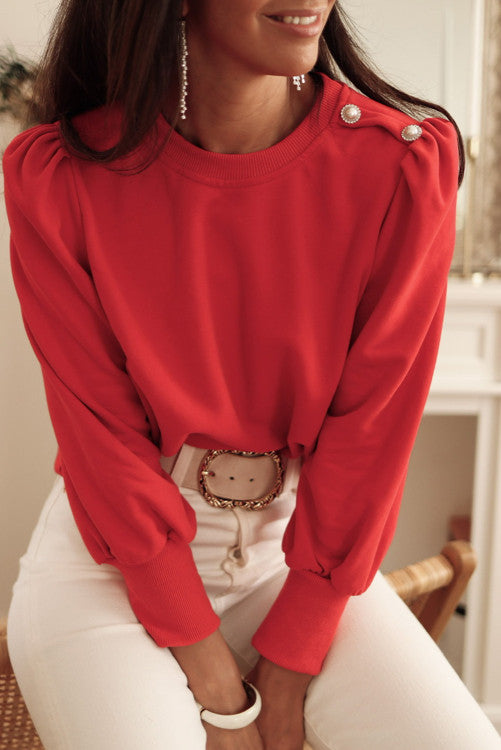 Red Button Long Sleeve Top WS RTS