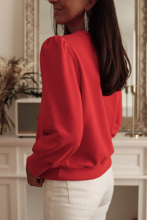 Red Button Long Sleeve Top WS RTS