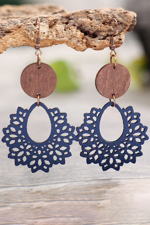 Blue Flower Wood Earrings WS RTS