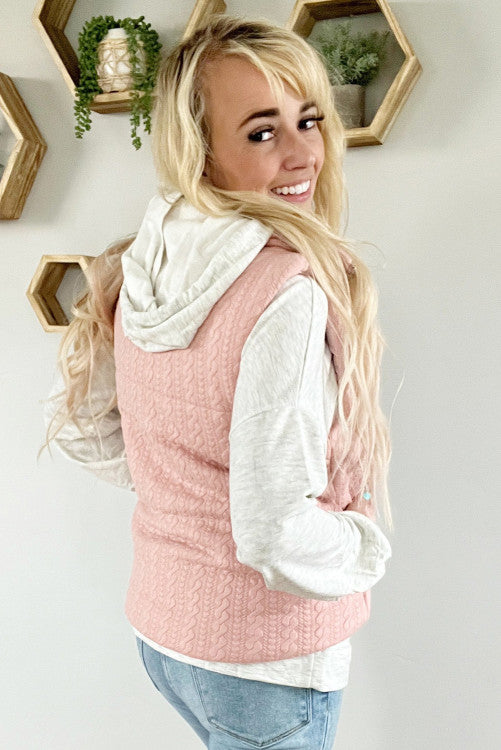 Apricot Pink Textured Zip Up Vest RTS