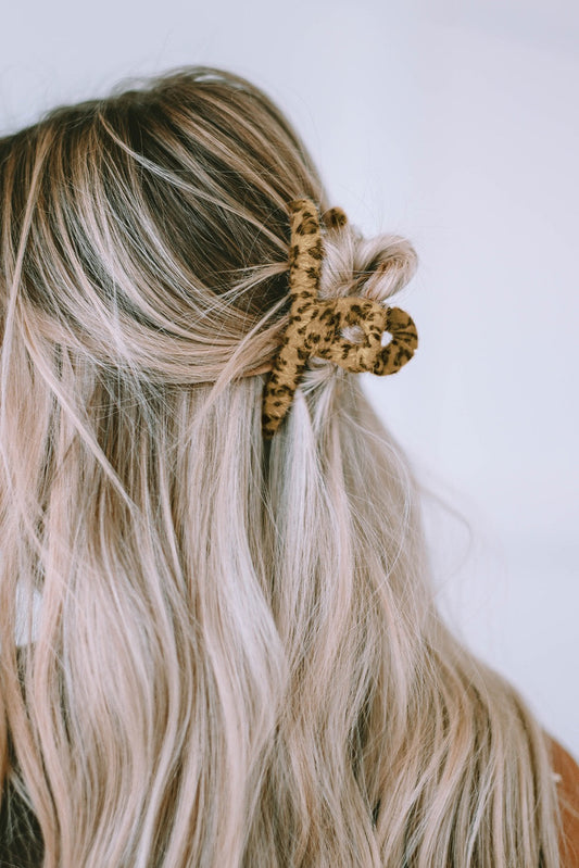 Khaki Fluffy Leopard Hair Clip WS RTS