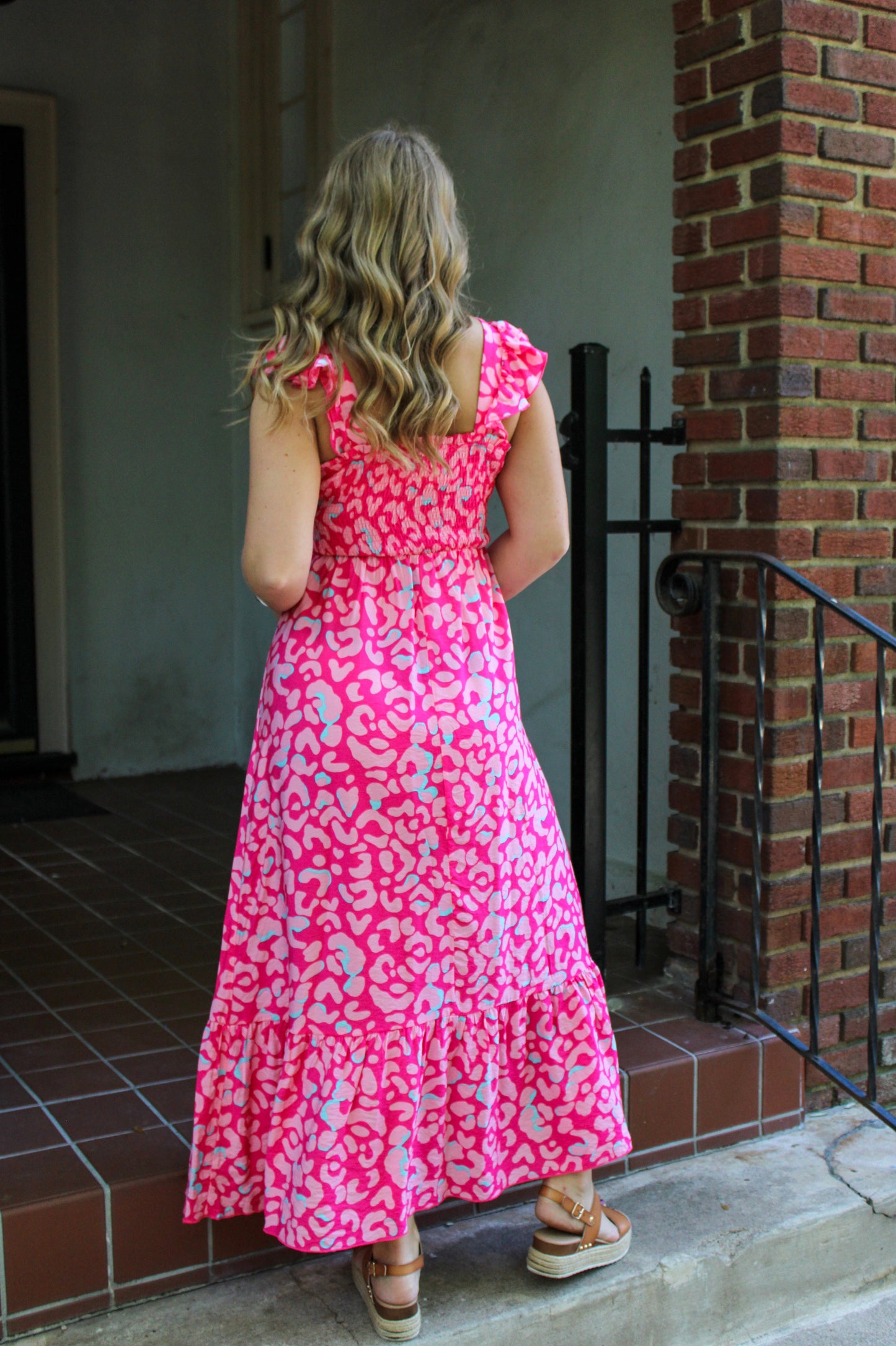 Hot Pink Leopard Ruffle Dress RTS