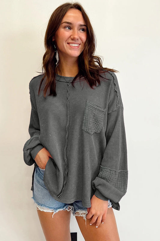 Grey Exposed Seam Knit Top WS RTS