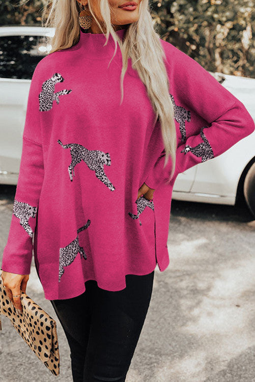 Rose Red Cheetah Print Sweater RTS