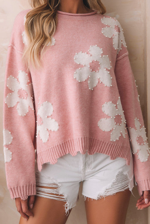 Pearl Beaded Floral Sweater RTS