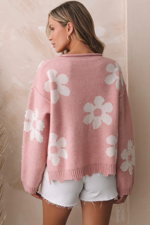 Pearl Beaded Floral Sweater RTS