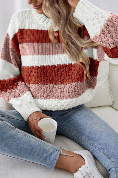 Red Stripe Knit Sweater RTS