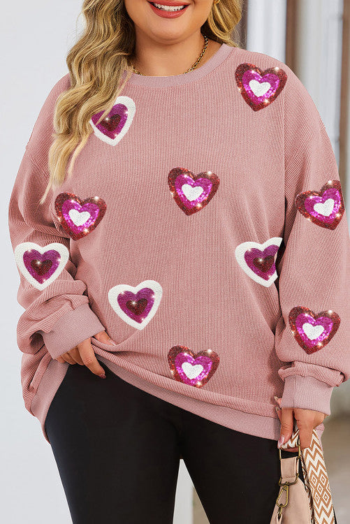 Pink Sequined Heart Plus Size Sweatshirt RTS