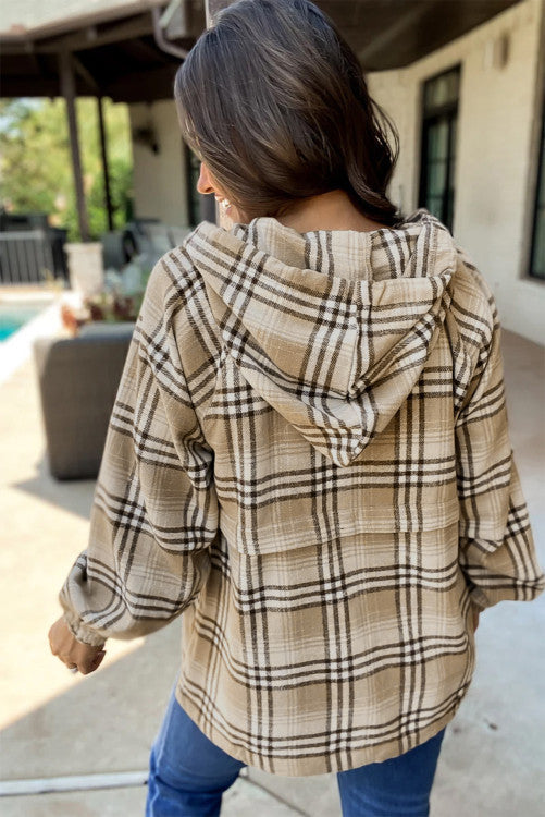 Khaki Pullover Plaid Hoodie Dec.