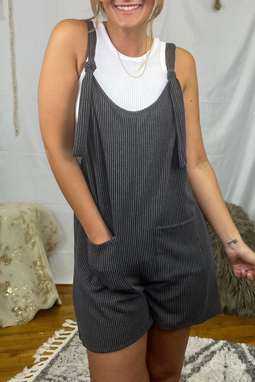 Dark Grey Striped Romper RTS