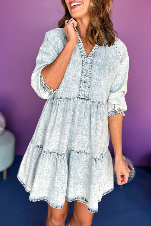 Dusk Blue Acid Wash Denim Dress RTS