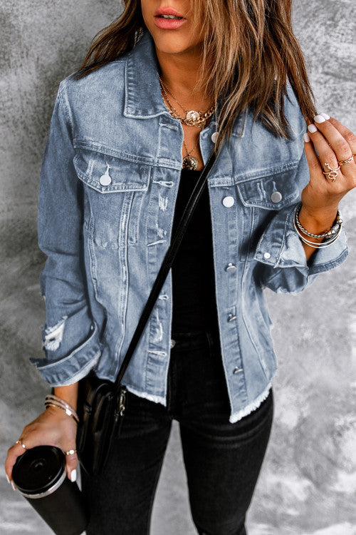 Sky Blue Distressed Denim Jacket RTS