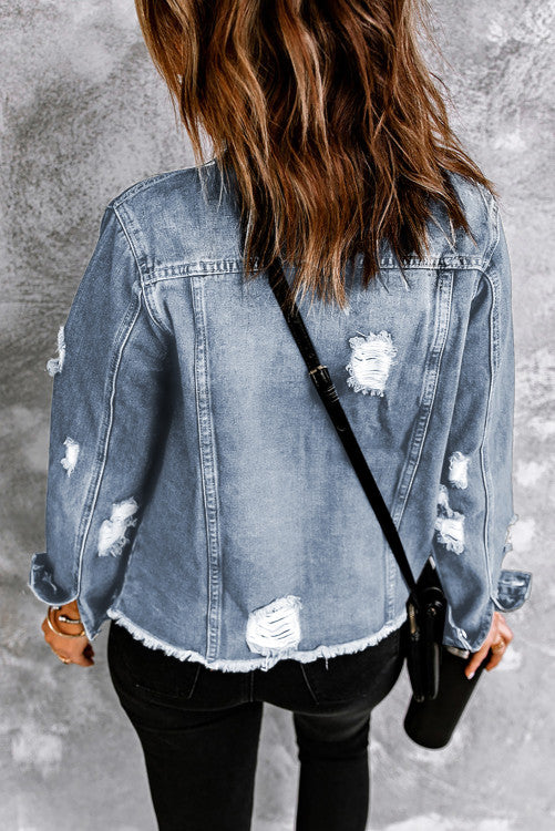 Sky Blue Distressed Denim Jacket RTS