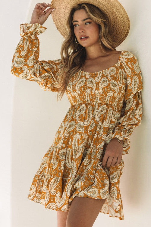 Yellow Boho Paisley Floral Dress RTS