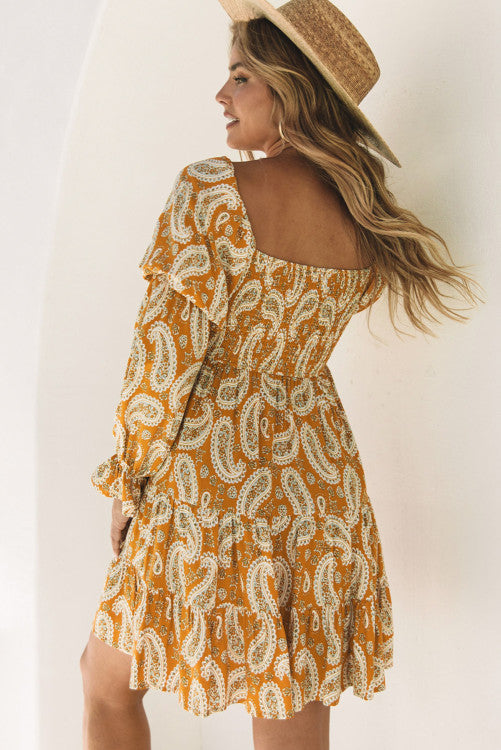 Yellow Boho Paisley Floral Dress RTS