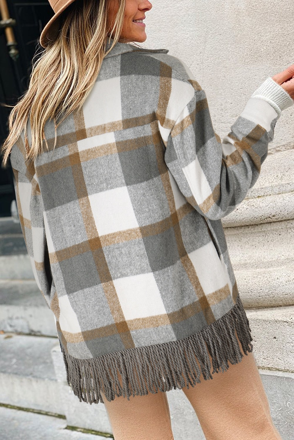 Grey Plaid Fringed Hem Jacket WS RTS