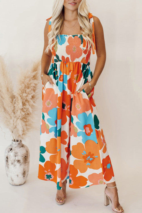 Orange Floral Dress RTS