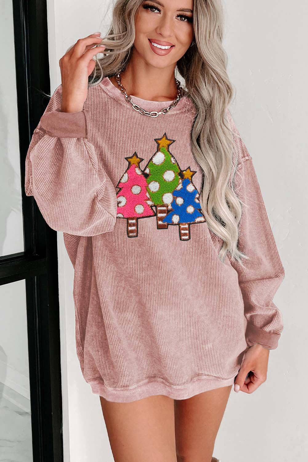 Pink Corded Christmas Tree Sweatshirt WS RTS