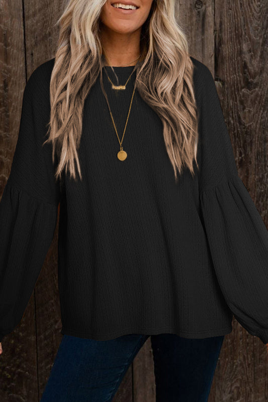 Puffy Long Sleeve Knit Top Black RTS