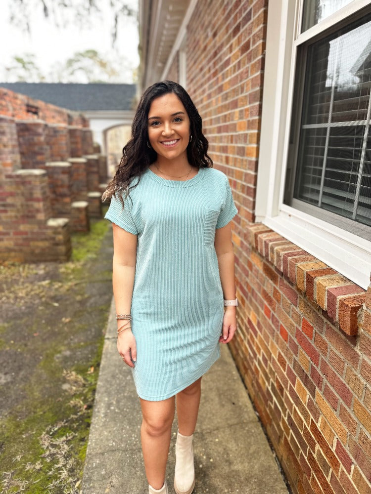 Blue Ribbed Tshirt Dress RTS